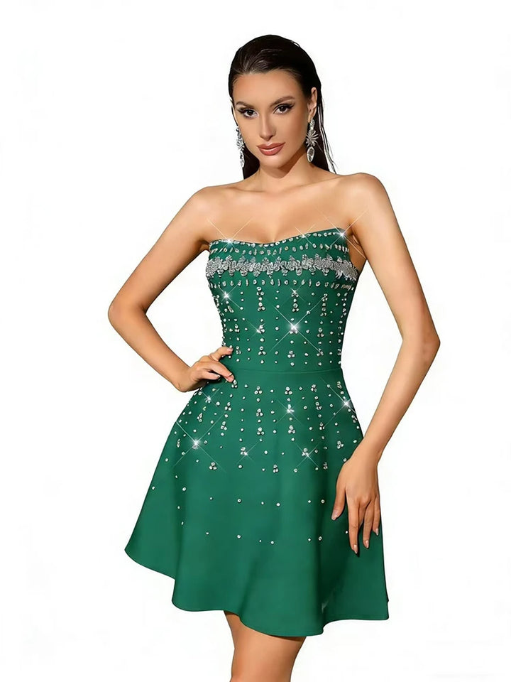 Embellished Rhinestones Mini Dress