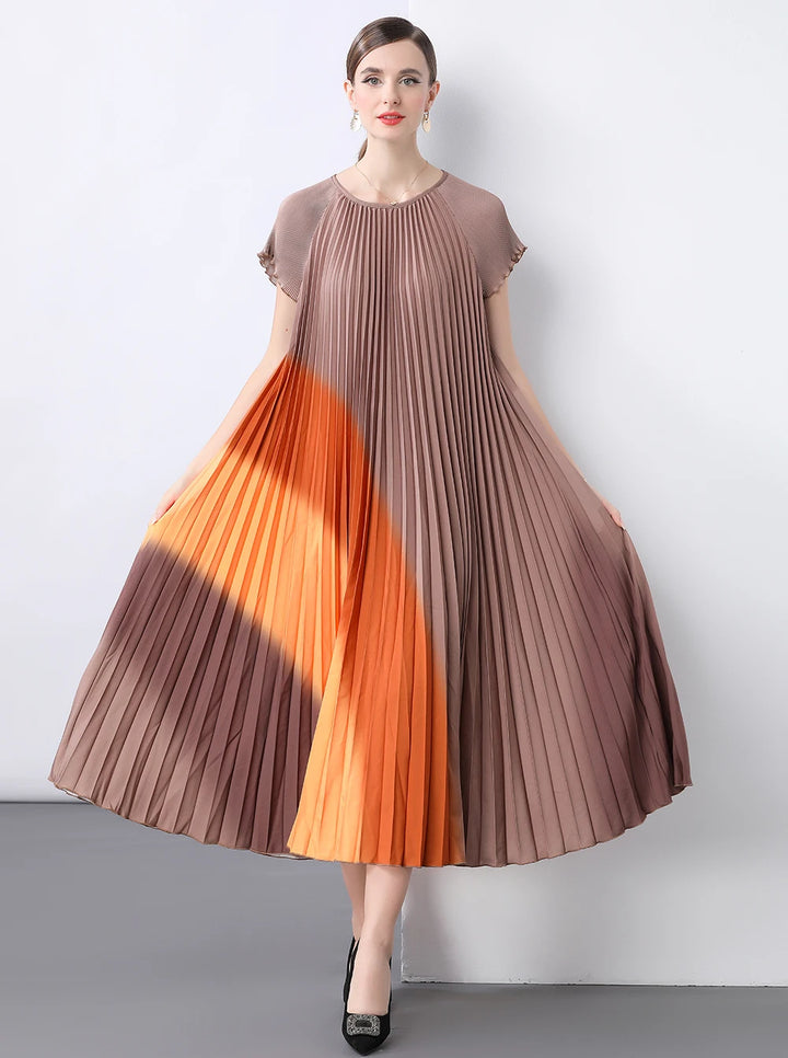 Vintage Striped Pleated Formal Dress