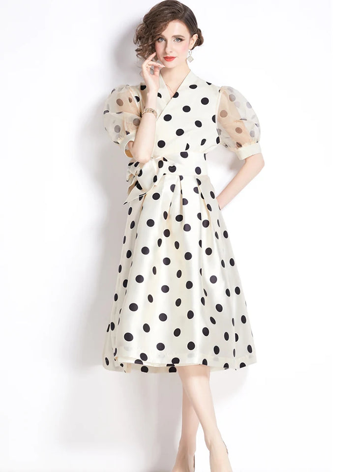 French Polka Dot A-Line Dress