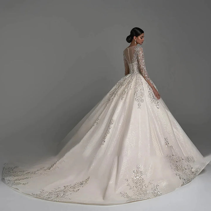 Sophisticated Beaded Long Sleeve Wedding Gown
