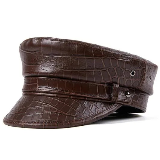 Stunning Natural Leather Military Style Cap