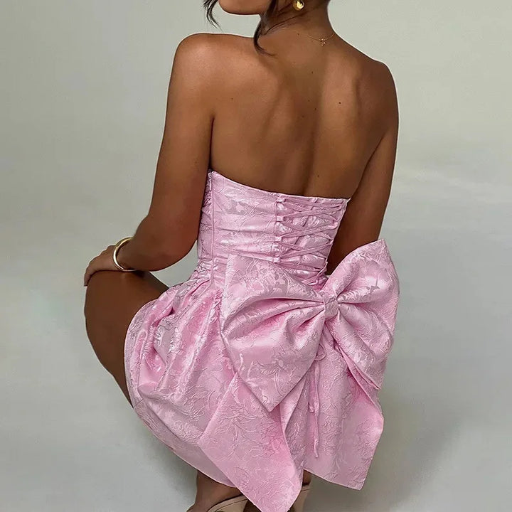 Refined Jacquard Bow A-Line Mini Dress