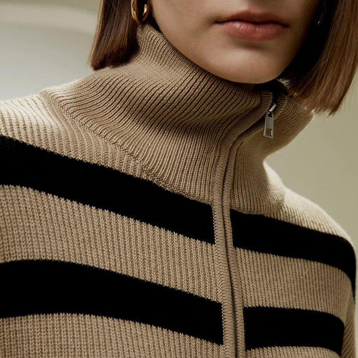 Versatile Striped Turtleneck Wool Sweater