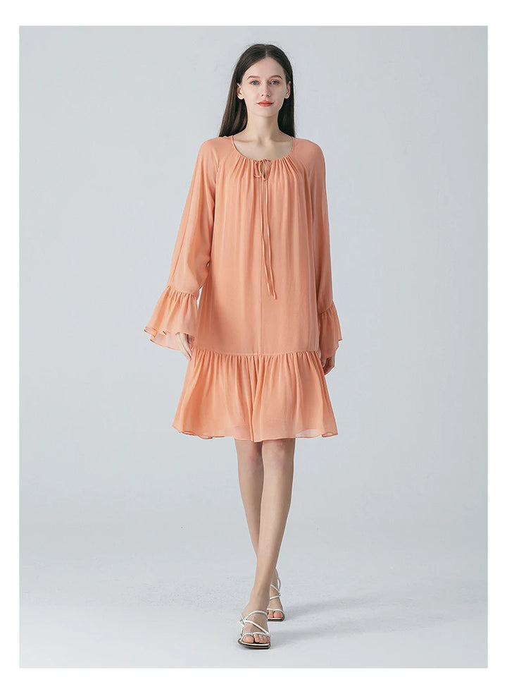 Double Layer Pleated Georgette Silk Dress