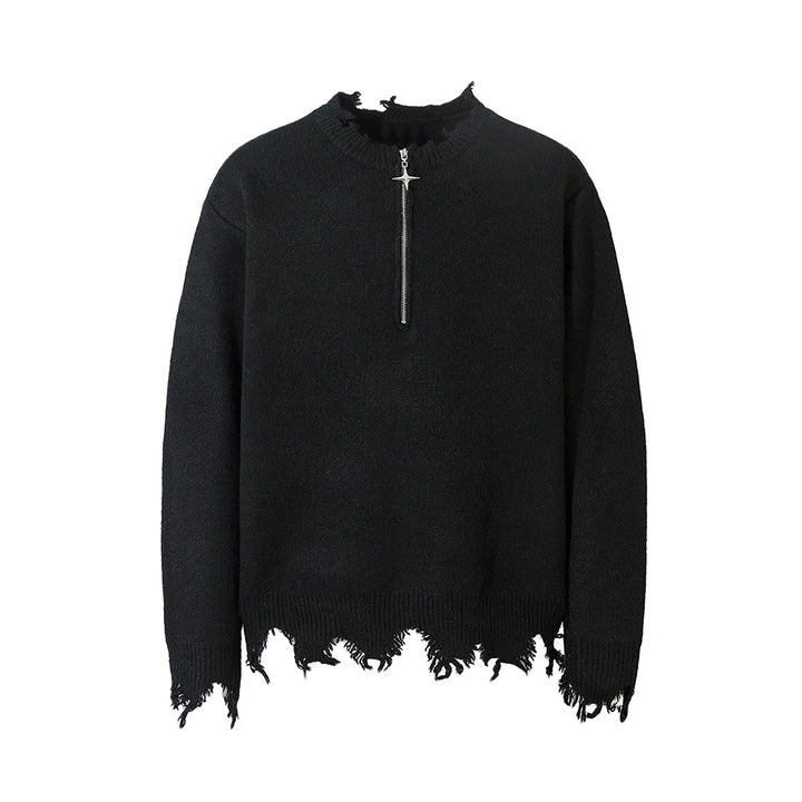 Comfortable Frayed Hem Ripped Knit Sweater