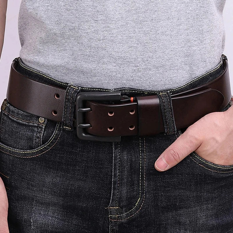Double Pin Buckle Cowhide Leather Belt