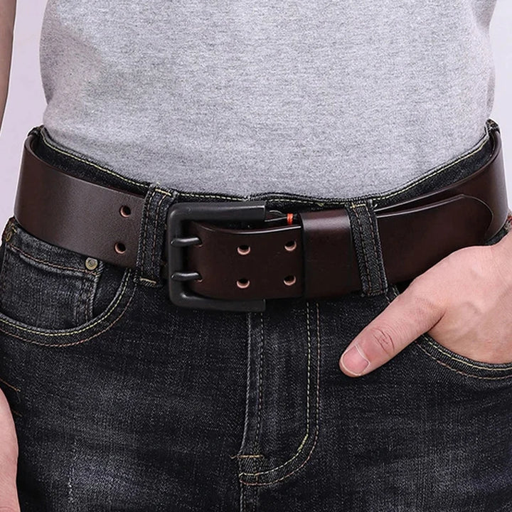 Double Pin Buckle Cowhide Leather Belt