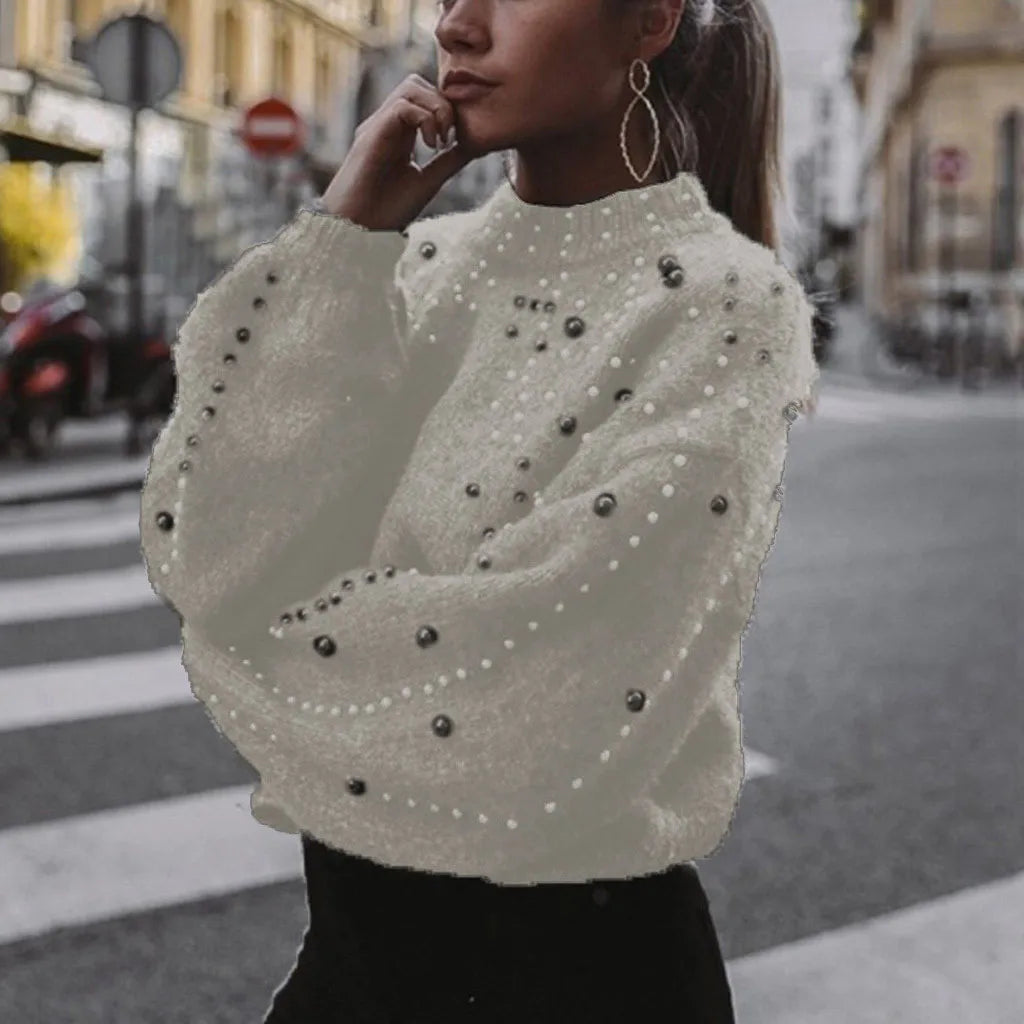 Classic Pearl-Embellished Jumper Sweater
