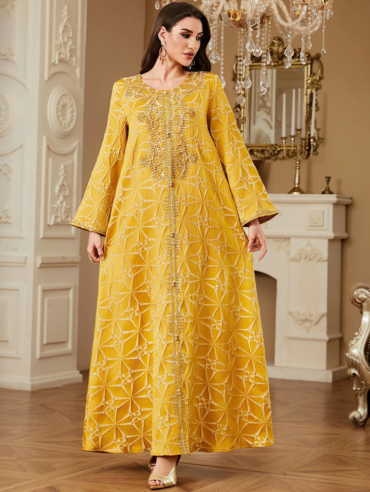 Regal O-Neck Beaded Moroccan Dress