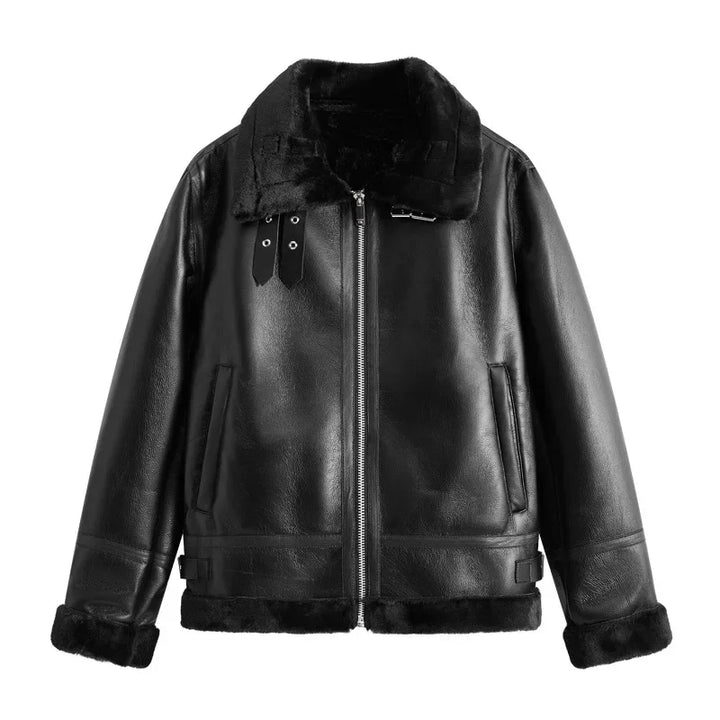 Retro Lamb Fur Women's Motorcycle Jacket