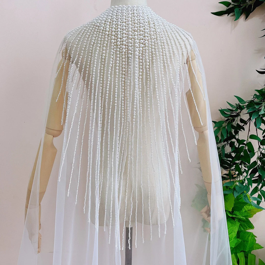 Refined Pearl Embellished Bridal Cape