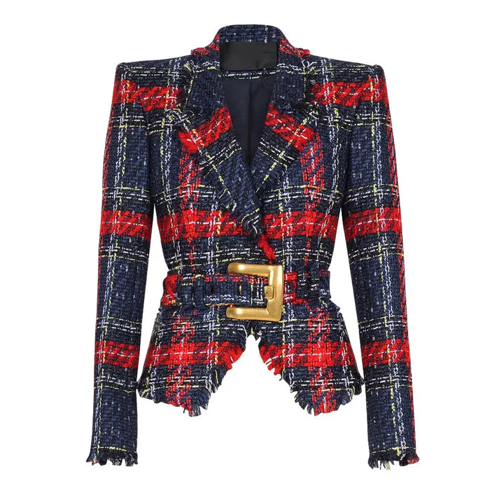 Premium Plaid Tweed Slim Blazer Jacket