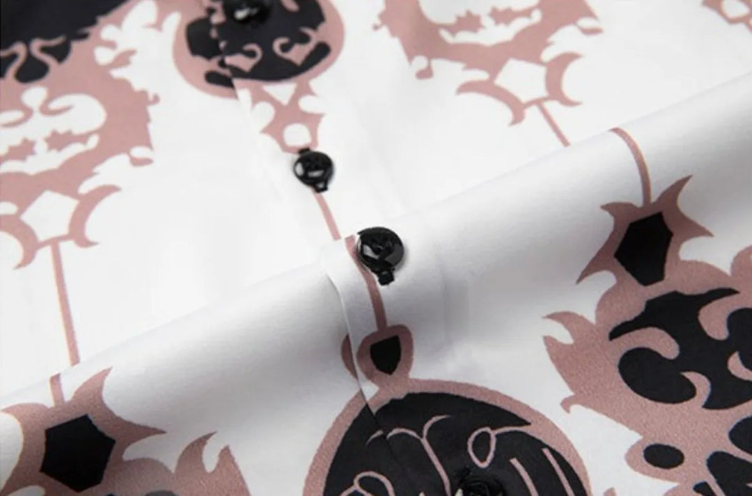 Retro Print Slim Fit Casual Shirt