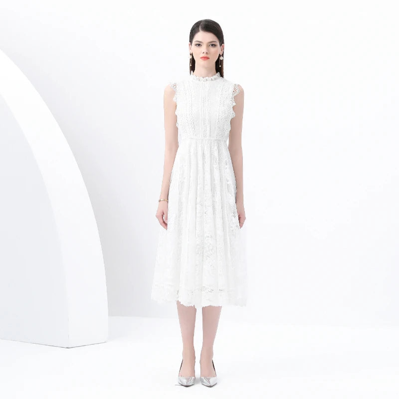 Refined Splice Embroidery Slim Dress
