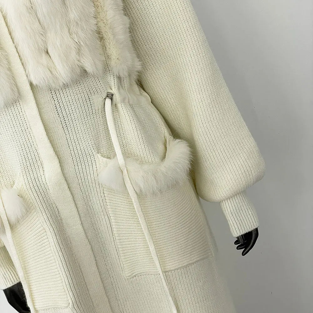 Luxury Real Fur Knitting Oversized Cardigan