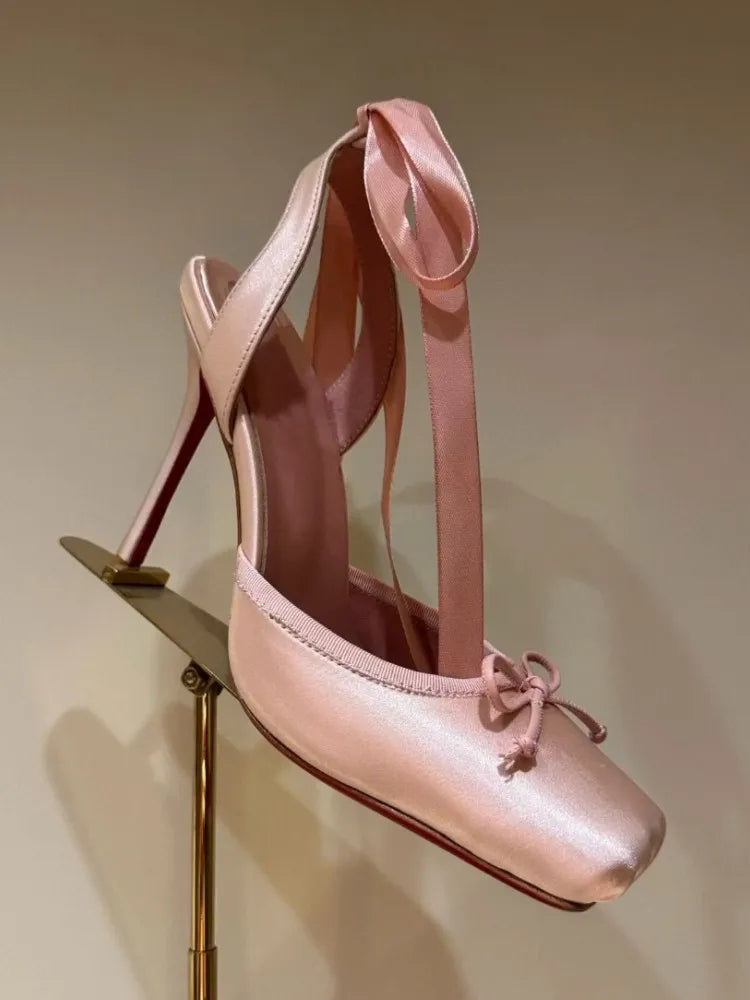 Fashionable Square Toe Satin Heels
