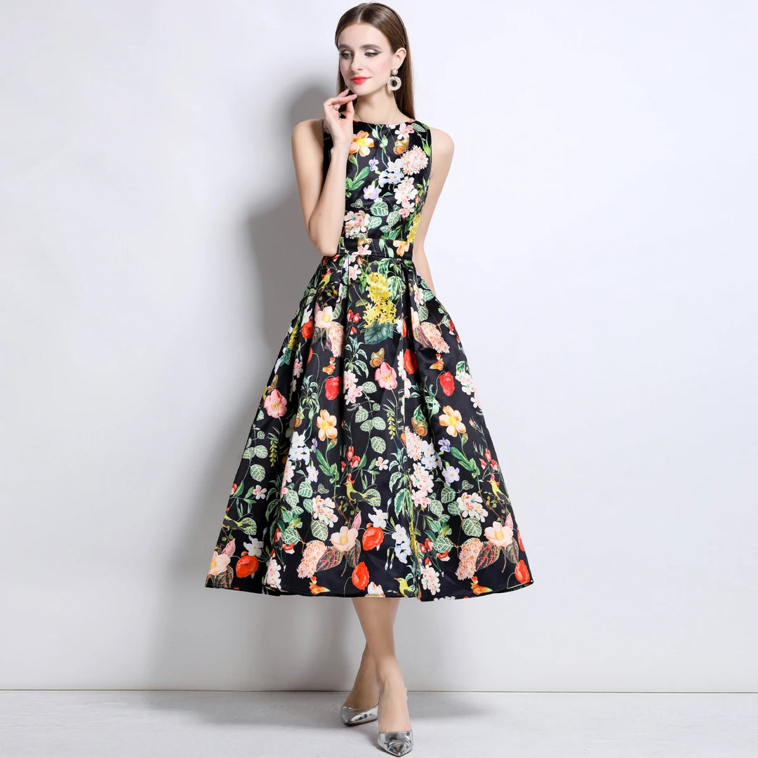 Stylish Floral Print Slim Tank Dress