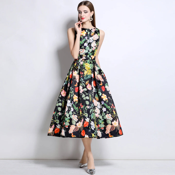 Stylish Floral Print Slim Tank Dress