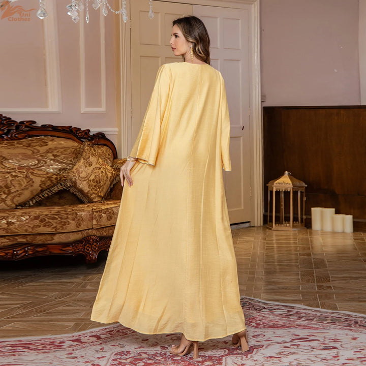 Elegant V-Neck Embroidered Abaya Dress