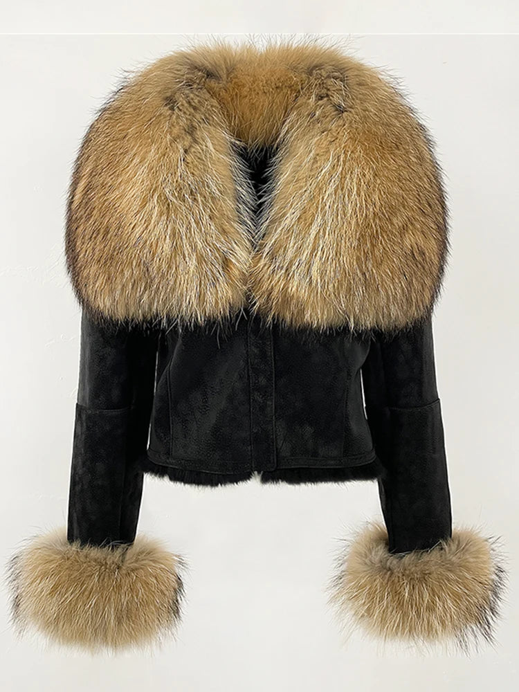 Luxurious Suede Real Warm Fur Short Coat