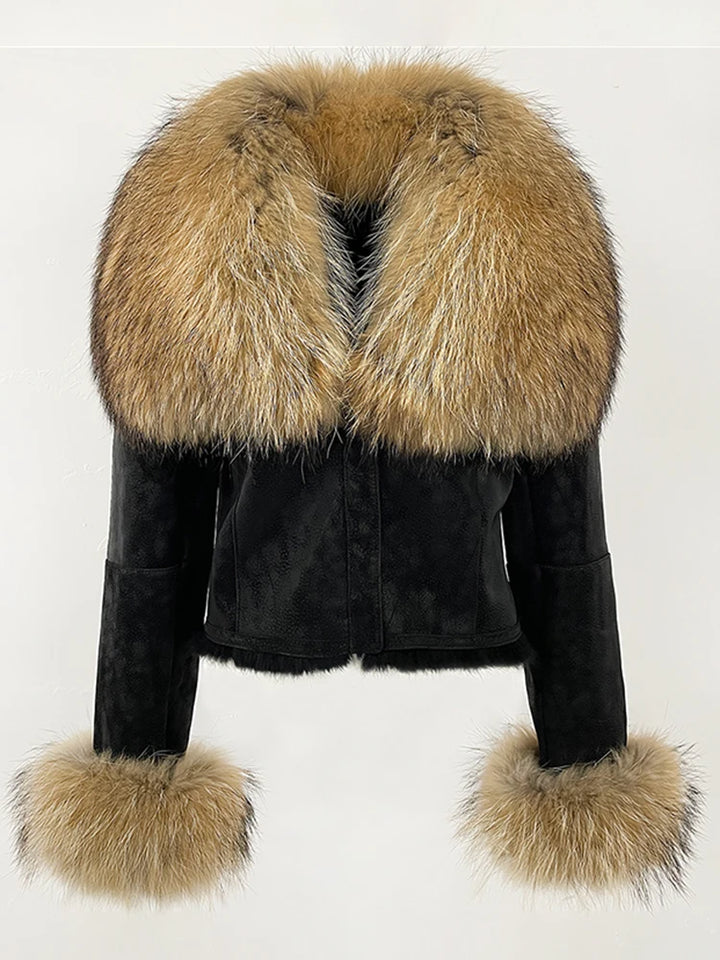 Luxurious Suede Real Warm Fur Short Coat