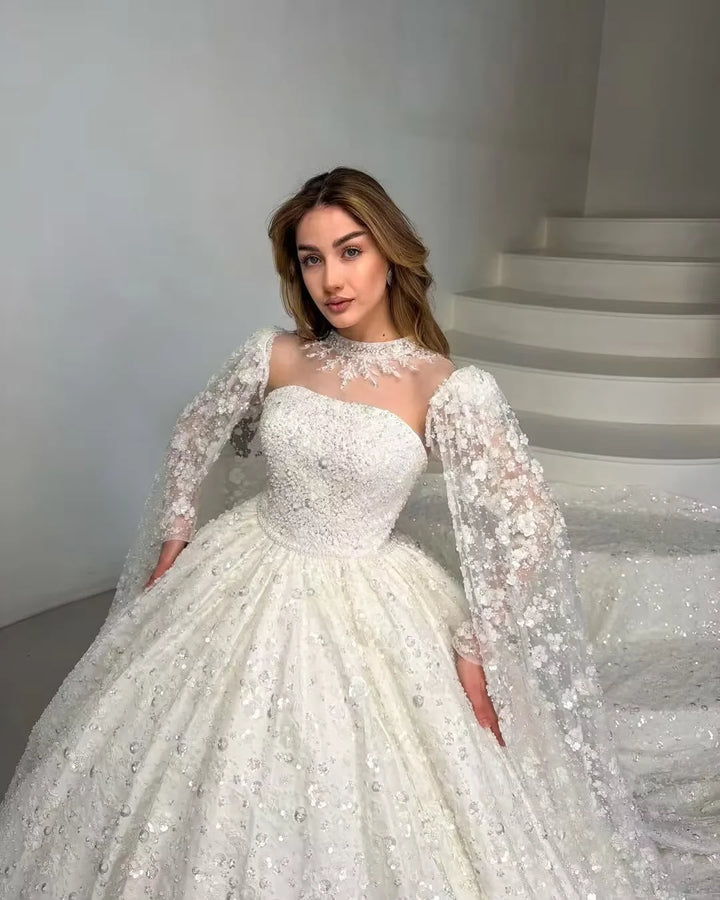 Romantic 3D Decal Sequins Bridal Gown