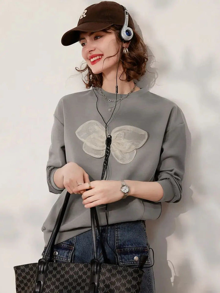 3D Dragonfly Decoration Casual Pullover Tops