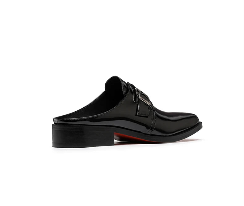 Shining Leather Square Toe Mules