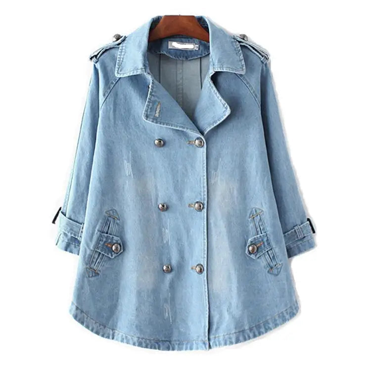 Light blue denim jacket on a white background