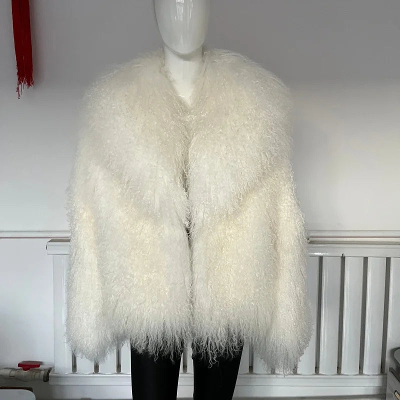 Stylish Mongolia Sheep Fur Warm Coat