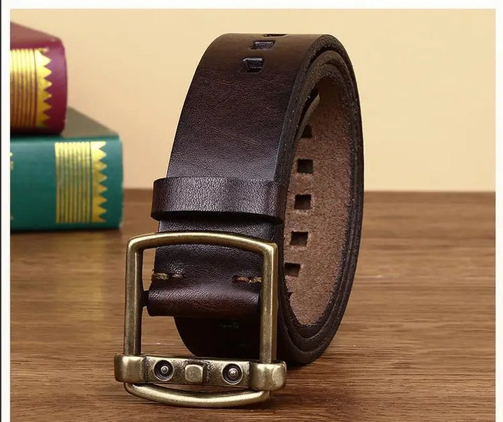 Vintage Brass Buckle Leather Belt
