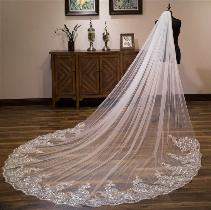 Graceful Lace Appliques Bridal Veil