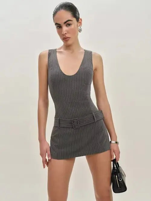 Stunning Striped Suspender Mini Dress