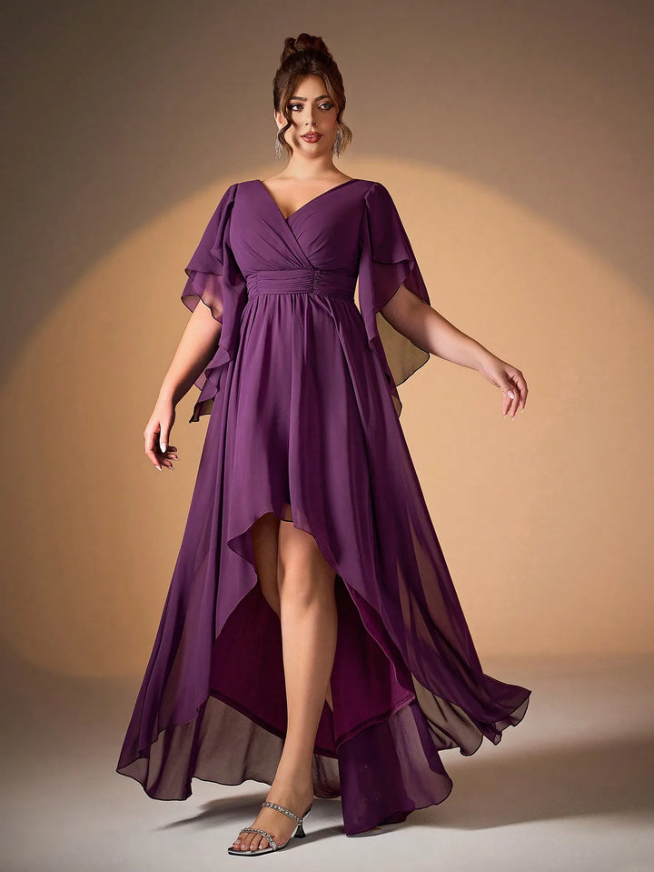 Irregular Sleeves Short Front Dress