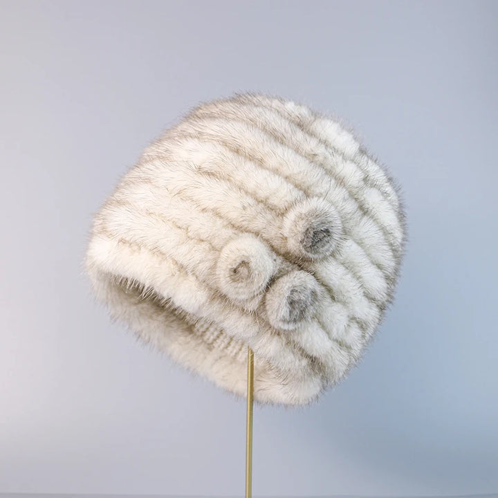 Premium Knitted Women's Handmade Fur Cap