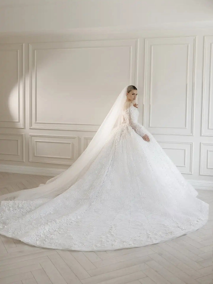 Alluring Beaded O-Neck Bridal Dress