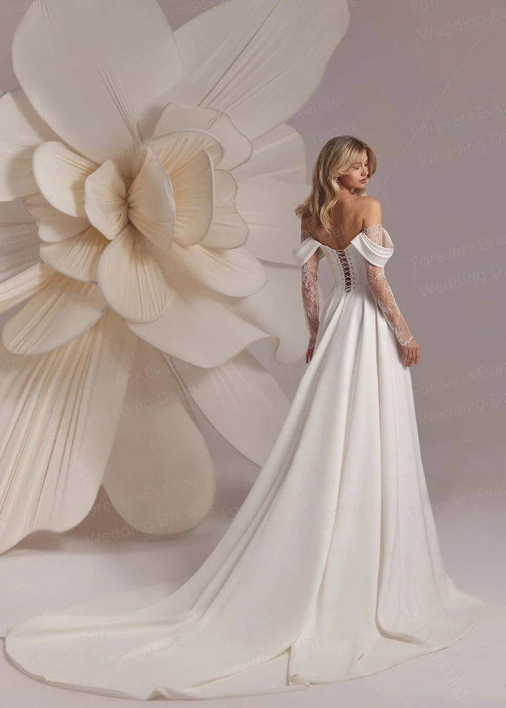 Split Illusion Off-Shoulder Wedding Dress