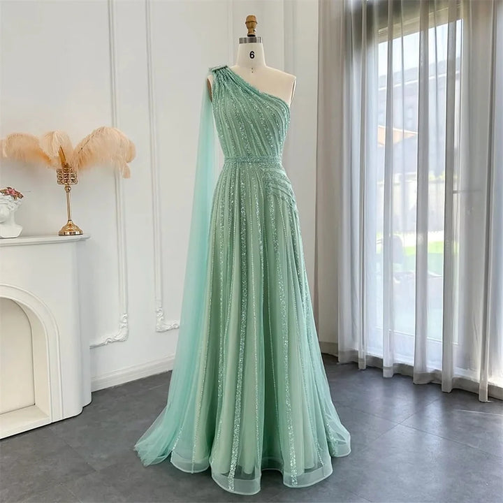 Luxury One-Shoulder A-Line Beaded Gown