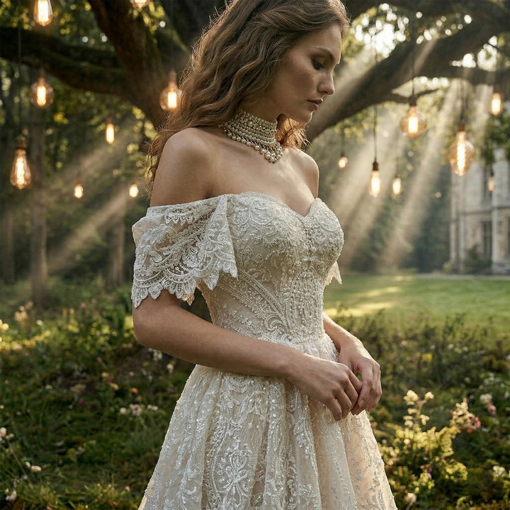 Sweet Floral Applique Bridal Couture