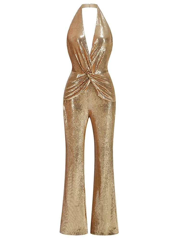 Gold Sequins Wide Leg Jumpsuit