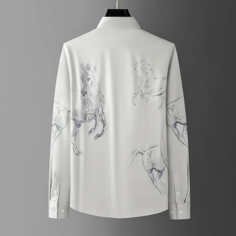 Sophisticated Horse Printed Men's Dress Shirt