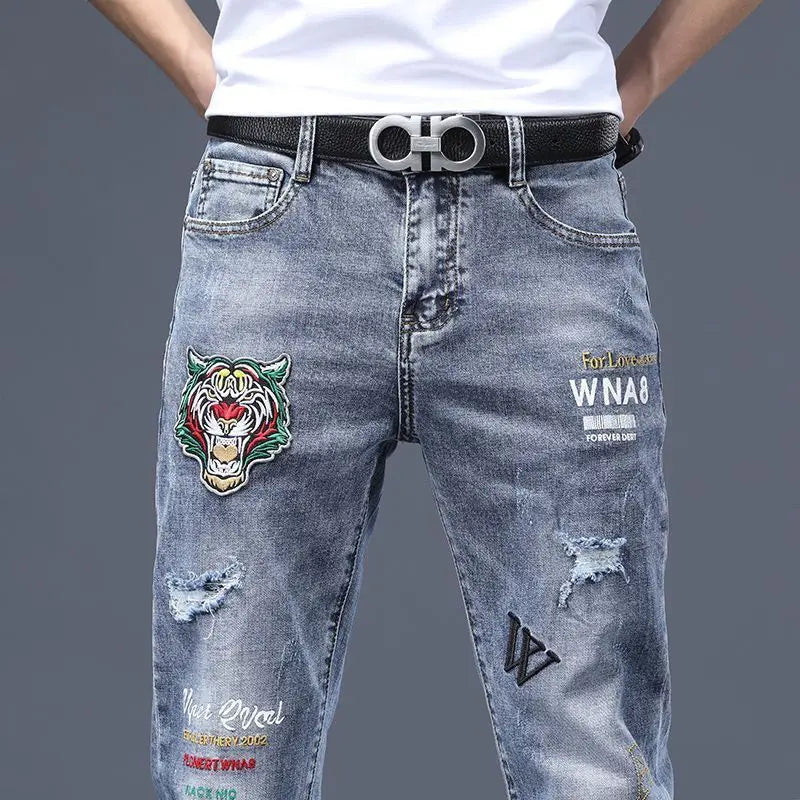 Luxury Distressed Hole Skinny Denim Pants