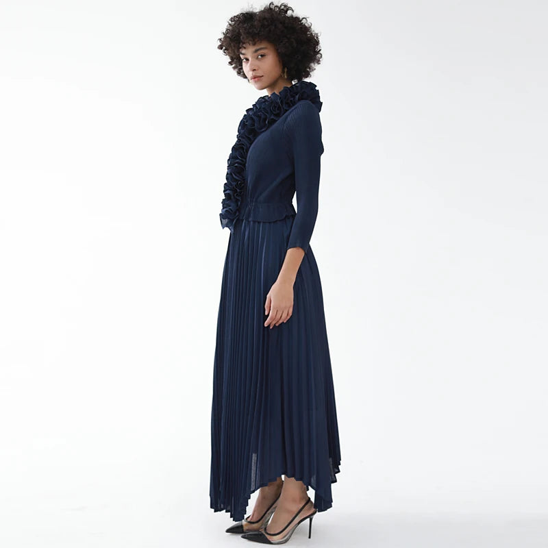 Pleated Scarf Collar Dress