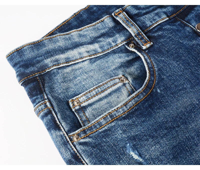 Sleek Patch Detail Slim Denim Jeans Pants