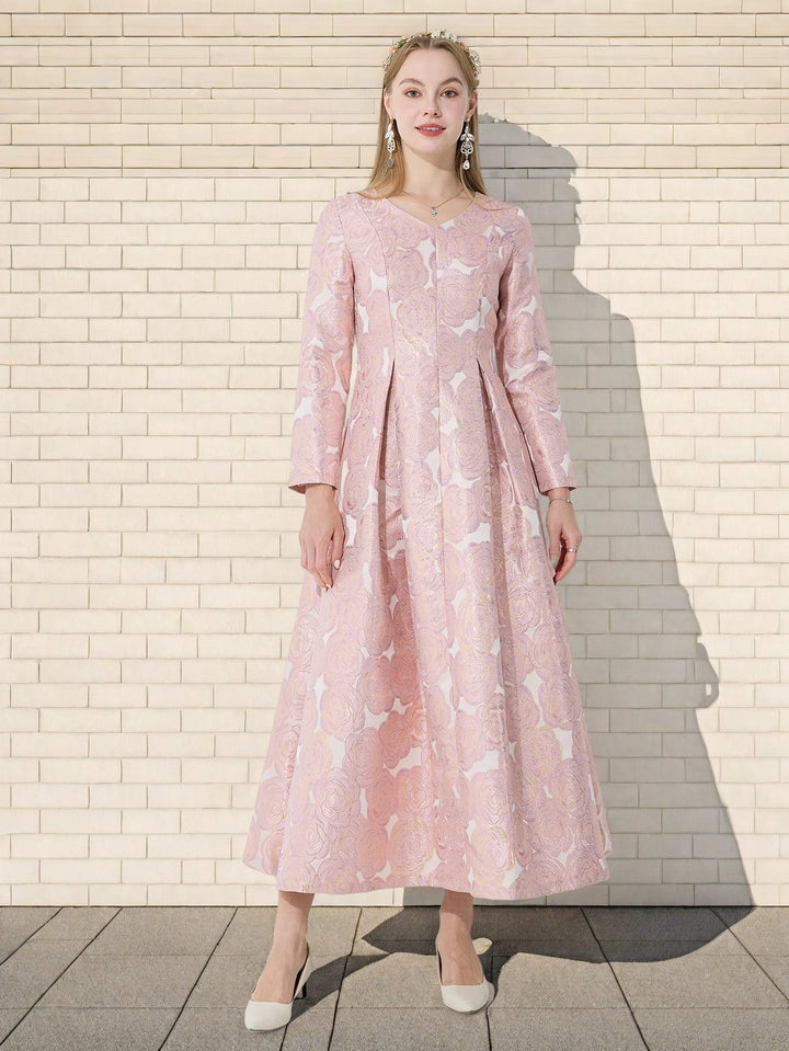 Vintage Jacquard Floral Maxi Dress