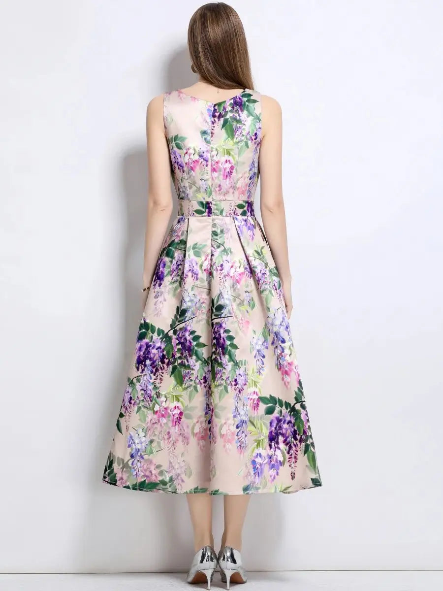 Stylish Floral Print Slim Tank Dress