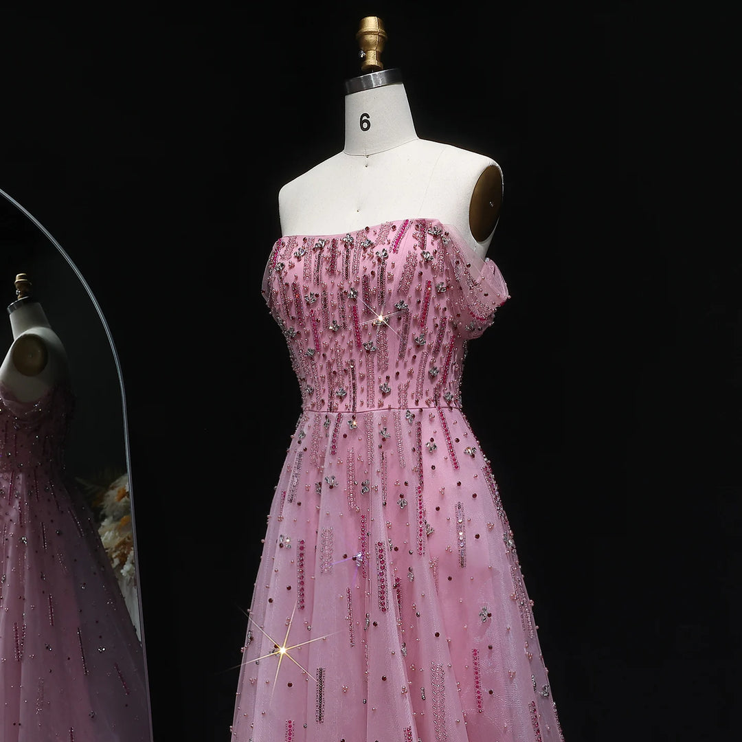 Delicate Beaded Off-Shoulder Arabic Dress