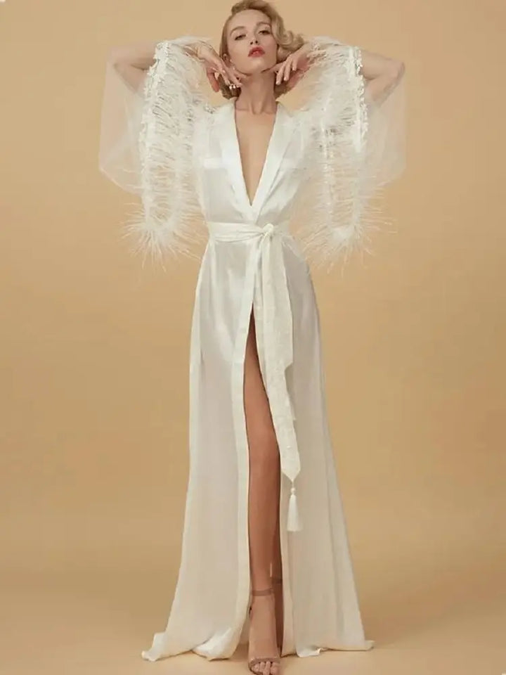 Flare Sleeves Silk Bridal Bathrobe