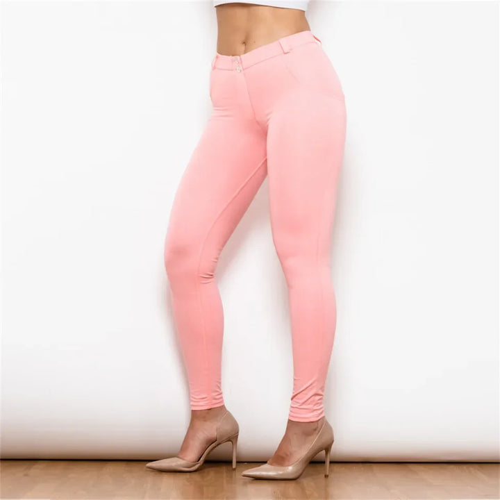 Pink high-rise trousers with tapered ankle fit and sculpted side seams