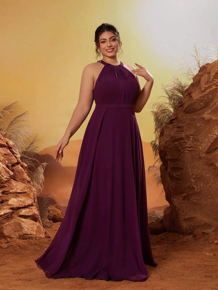 Regal Round-neck Strapless Long Dress